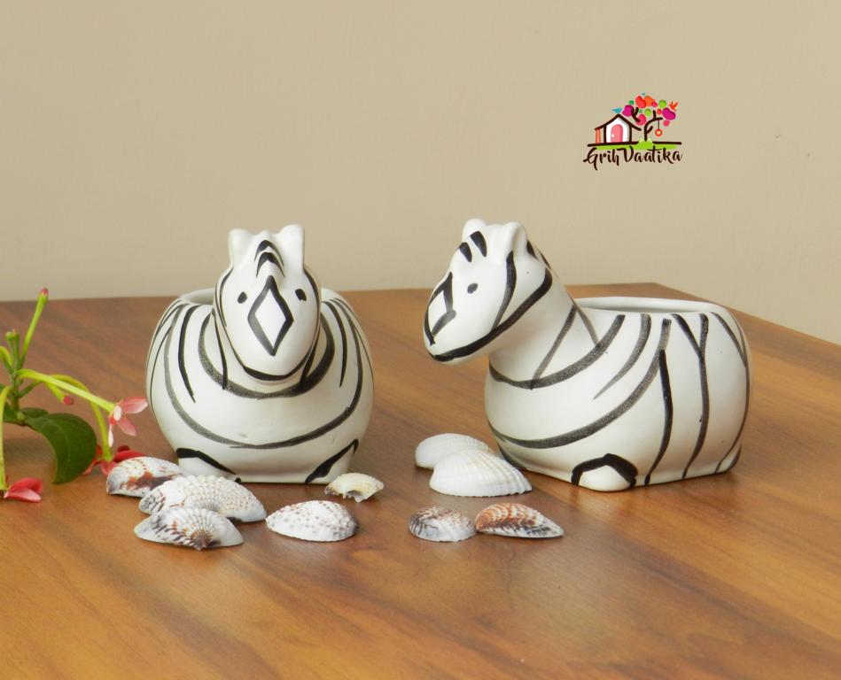 Zebra Ceramic Desk Planters (Set of 2)