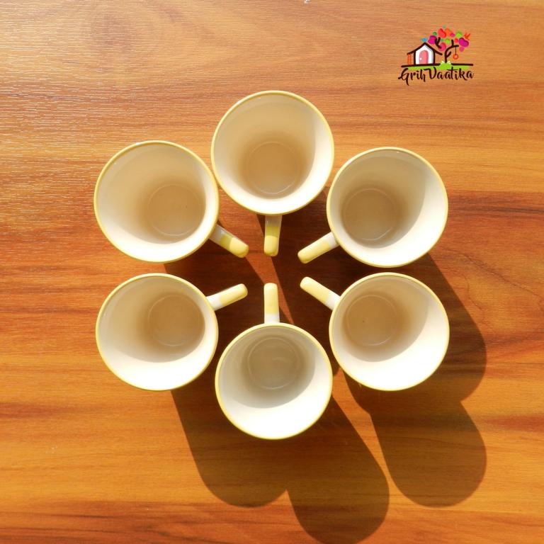 Yellow Hand painted Ceramic 'Mini Kulhad' Tea & Coffee Cups (Set of 6)