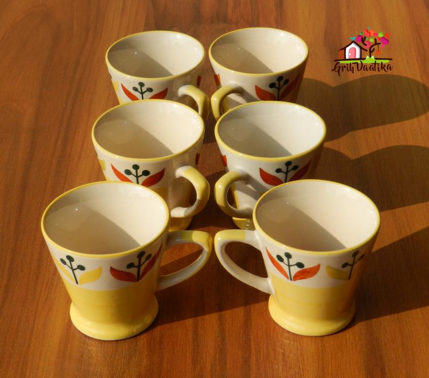 Yellow Hand painted Ceramic 'Mini Kulhad' Tea & Coffee Cups (Set of 6)