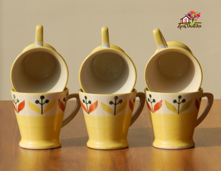 Yellow Hand painted Ceramic 'Mini Kulhad' Tea & Coffee Cups (Set of 6)