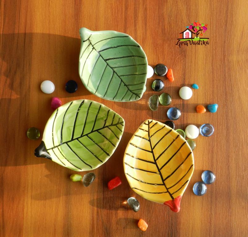 Ceramic Multi-coloured Serving Leaf Platter (Set of 3)