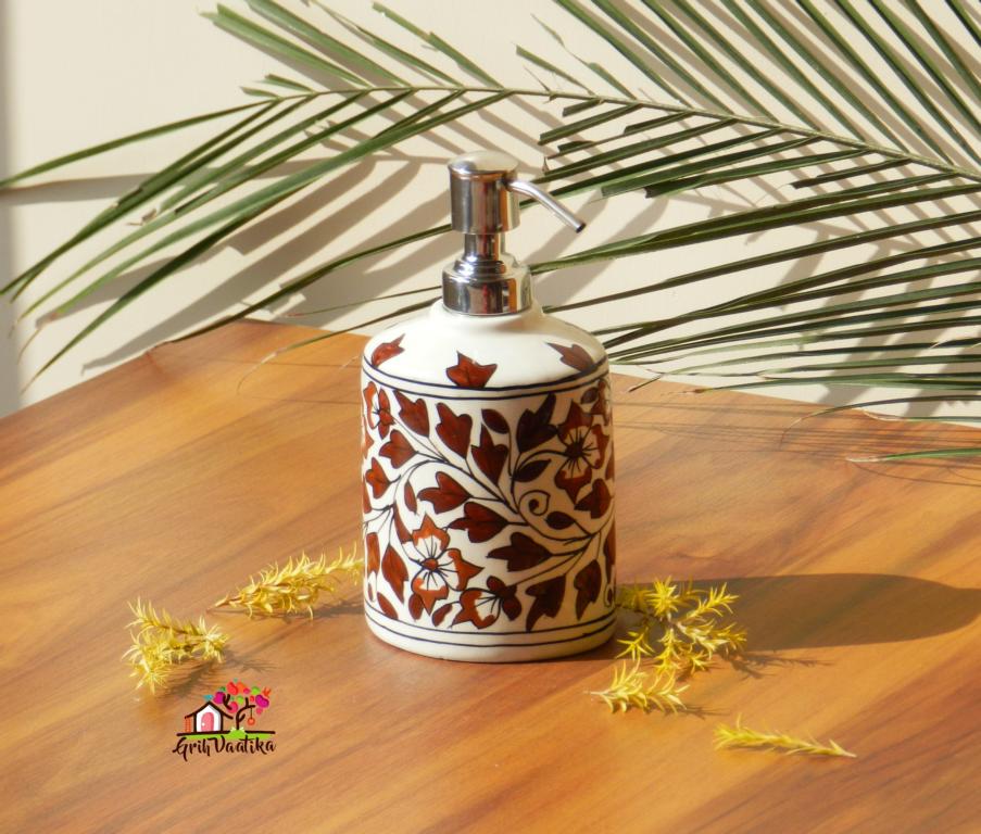 Beautiful Mughal Art Handcrafted Brown Ceramic Liquid Soap Dispenser