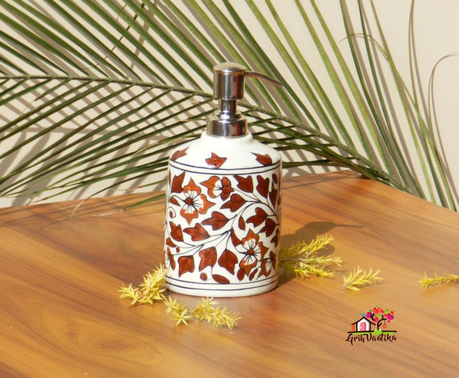 Beautiful Mughal Art Handcrafted Brown Ceramic Liquid Soap Dispenser