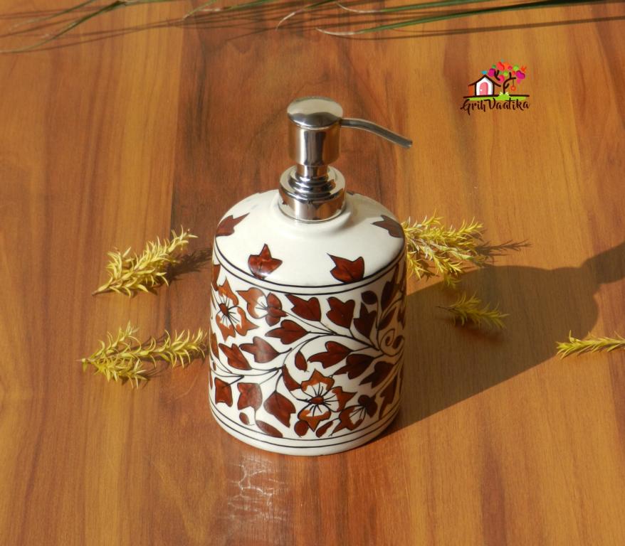 Beautiful Mughal Art Handcrafted Brown Ceramic Liquid Soap Dispenser