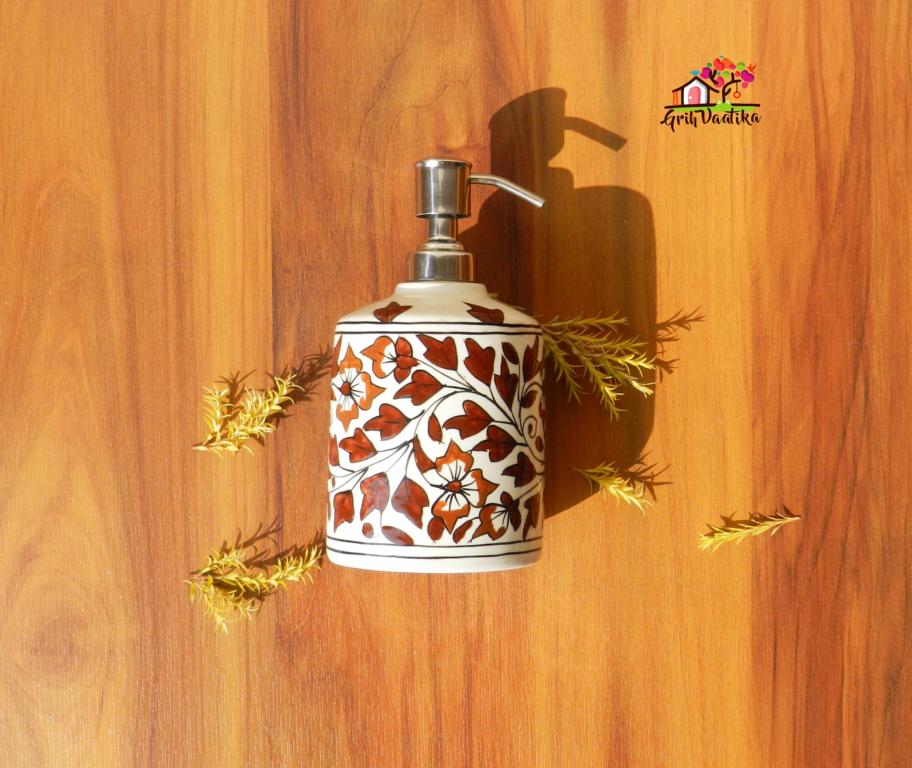 Beautiful Mughal Art Handcrafted Brown Ceramic Liquid Soap Dispenser