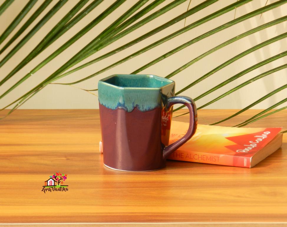 Handcrafted Maroon and Green Ceramic Large Mugs/Tumblers for Tea/Coffee/Milk