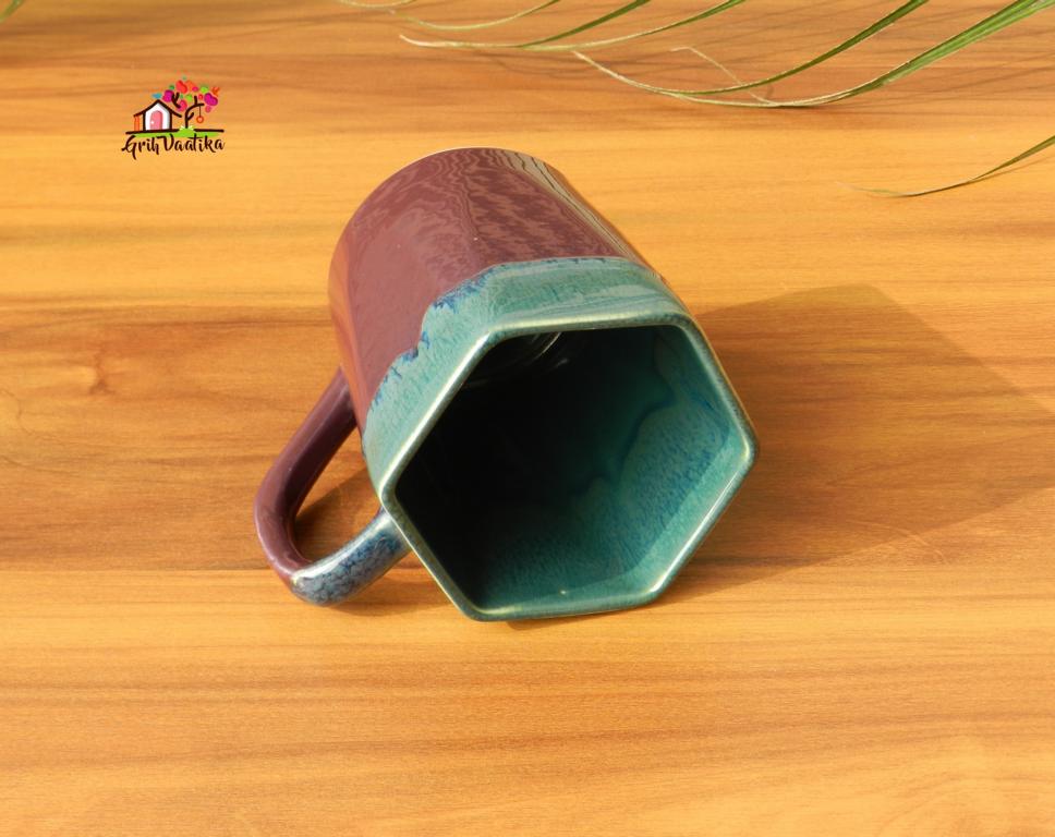 Handcrafted Maroon and Green Ceramic Large Mugs/Tumblers for Tea/Coffee/Milk