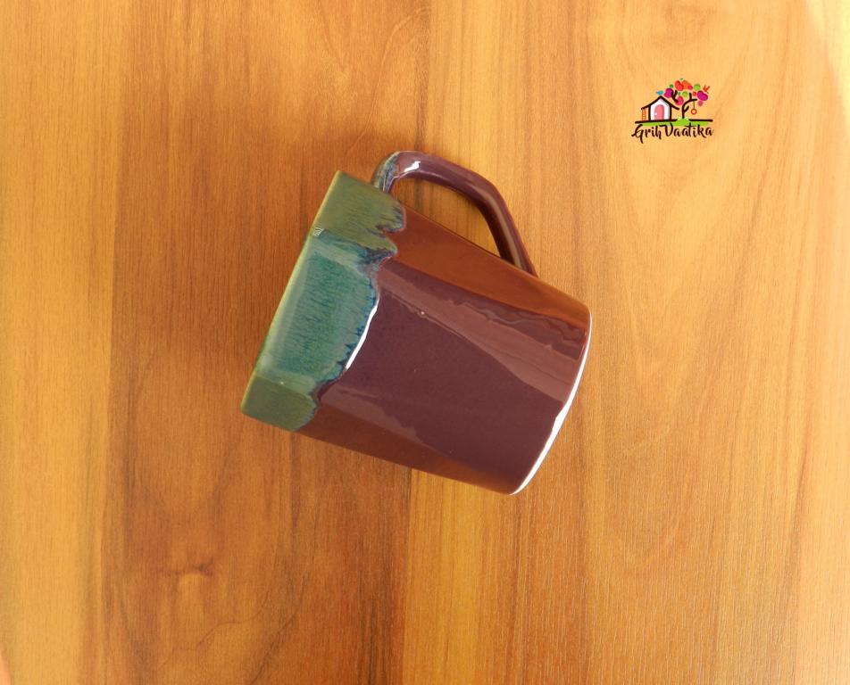Handcrafted Maroon and Green Ceramic Large Mugs/Tumblers for Tea/Coffee/Milk