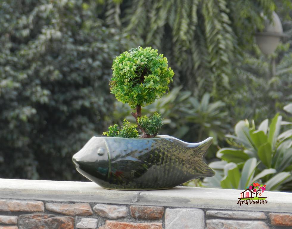 Bottle Green Ceramic Fish Planter