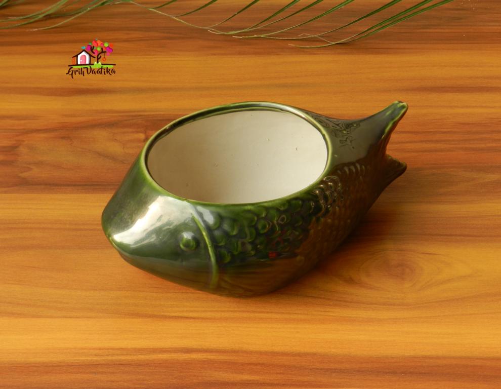 Bottle Green Ceramic Fish Planter