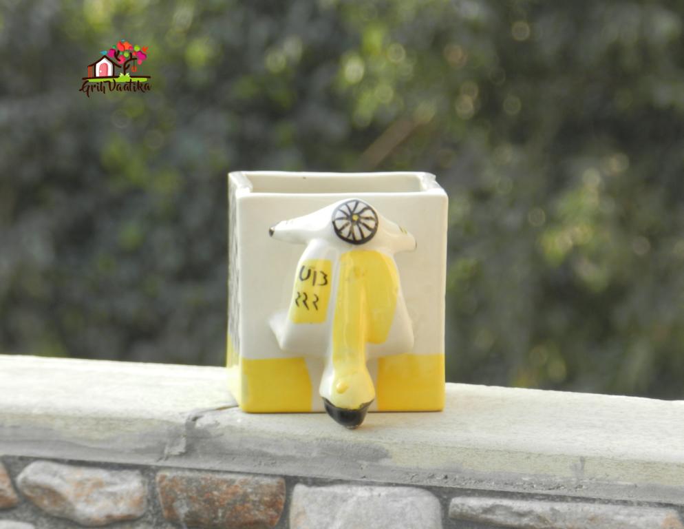 Yellow Ceramic Scooter Planter