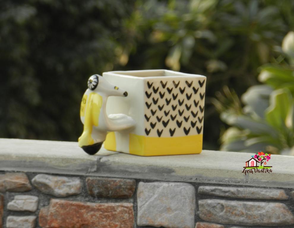 Yellow Ceramic Scooter Planter