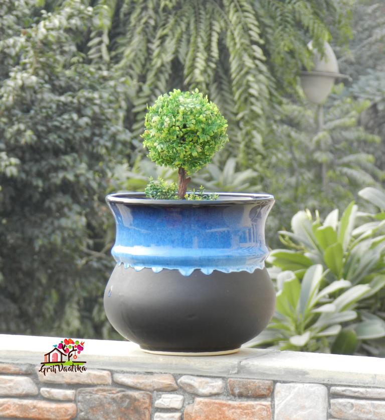 Black and Blue Ceramic Matka Planter