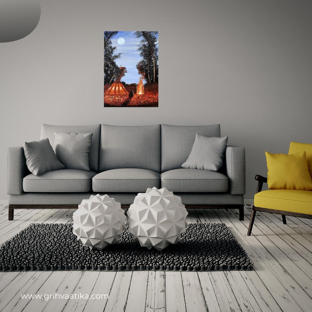Original handmade Campfire Painting on canvas - Unframed