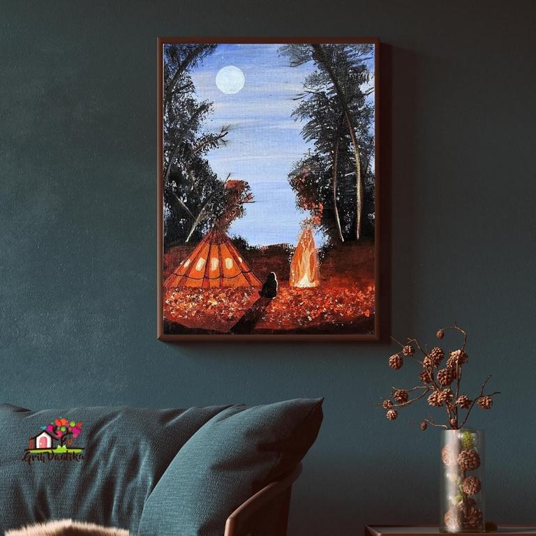 Original handmade Campfire Painting on canvas - Unframed