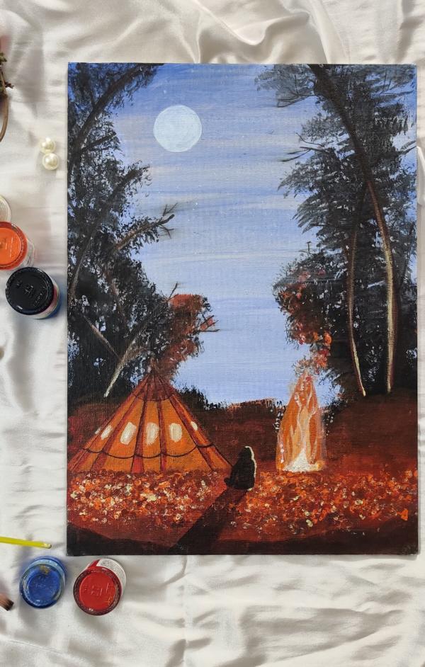 Original handmade Campfire Painting on canvas - Unframed