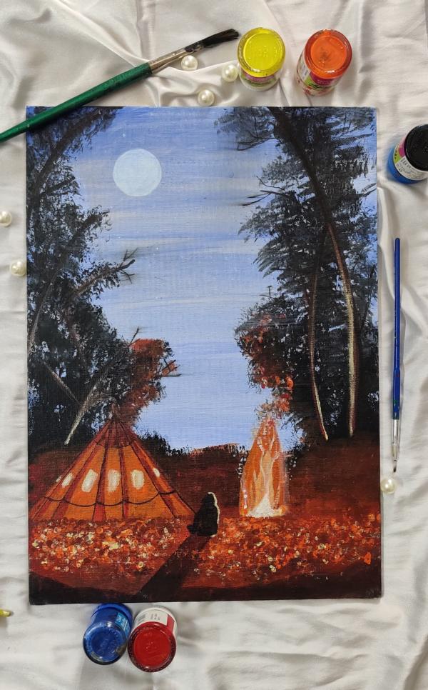 Original handmade Campfire Painting on canvas - Unframed