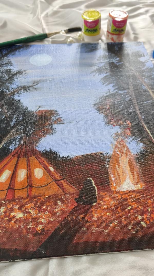 Original handmade Campfire Painting on canvas - Unframed