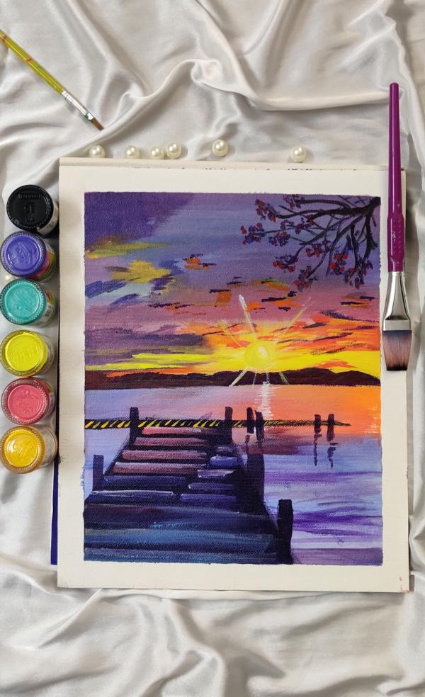 Original handmade Summer Solstice Painting on canvas - Framed