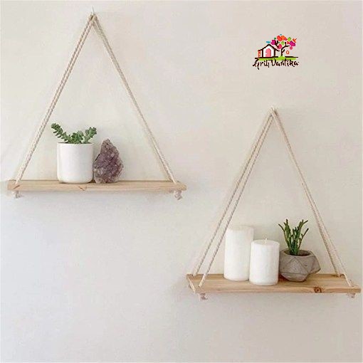 Macrame Wall Hanging Pine wood floating shelf