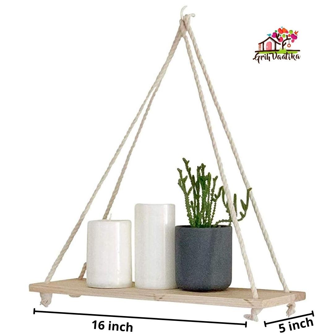 Macrame Wall Hanging Pine wood floating shelf