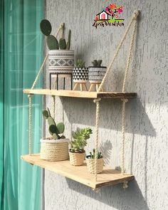 Macrame Wall Hanging Pine wood floating shelf
