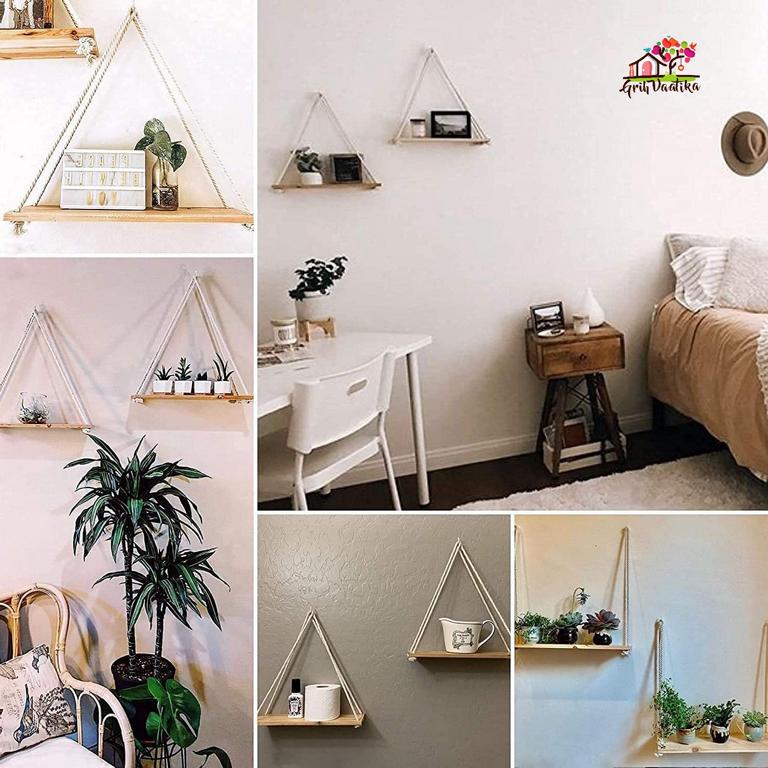 Macrame Wall Hanging Pine wood floating shelf