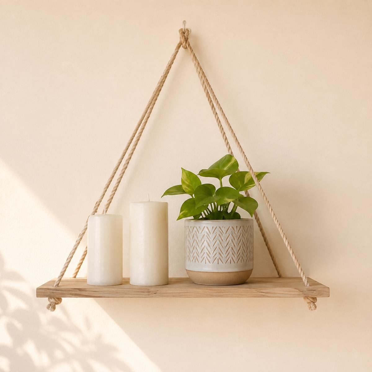 Macrame Wall Hanging Pine wood floating shelf
