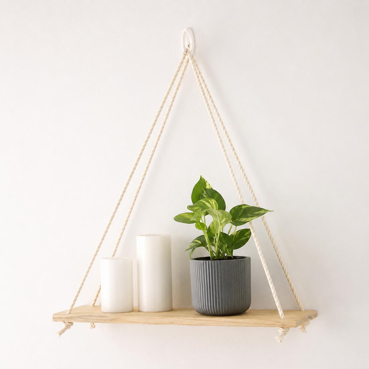 Macrame Wall Hanging Pine wood floating shelf