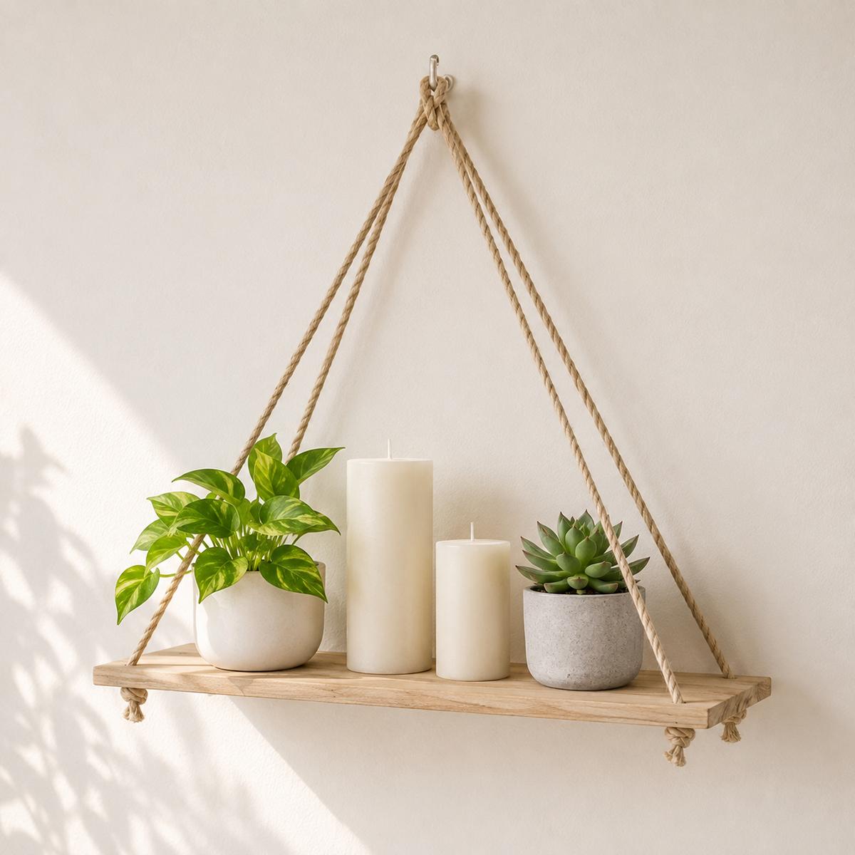 Macrame Wall Hanging Pine wood floating shelf
