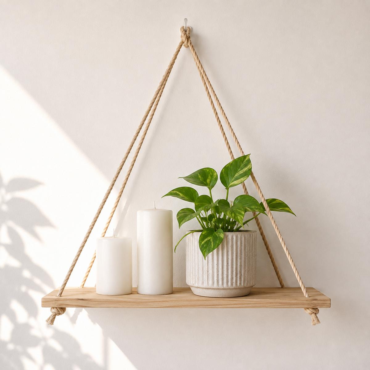 Macrame Wall Hanging Pine wood floating shelf