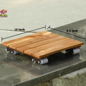 Teak wood planter rolling trolley with heavy duty wheels standard size