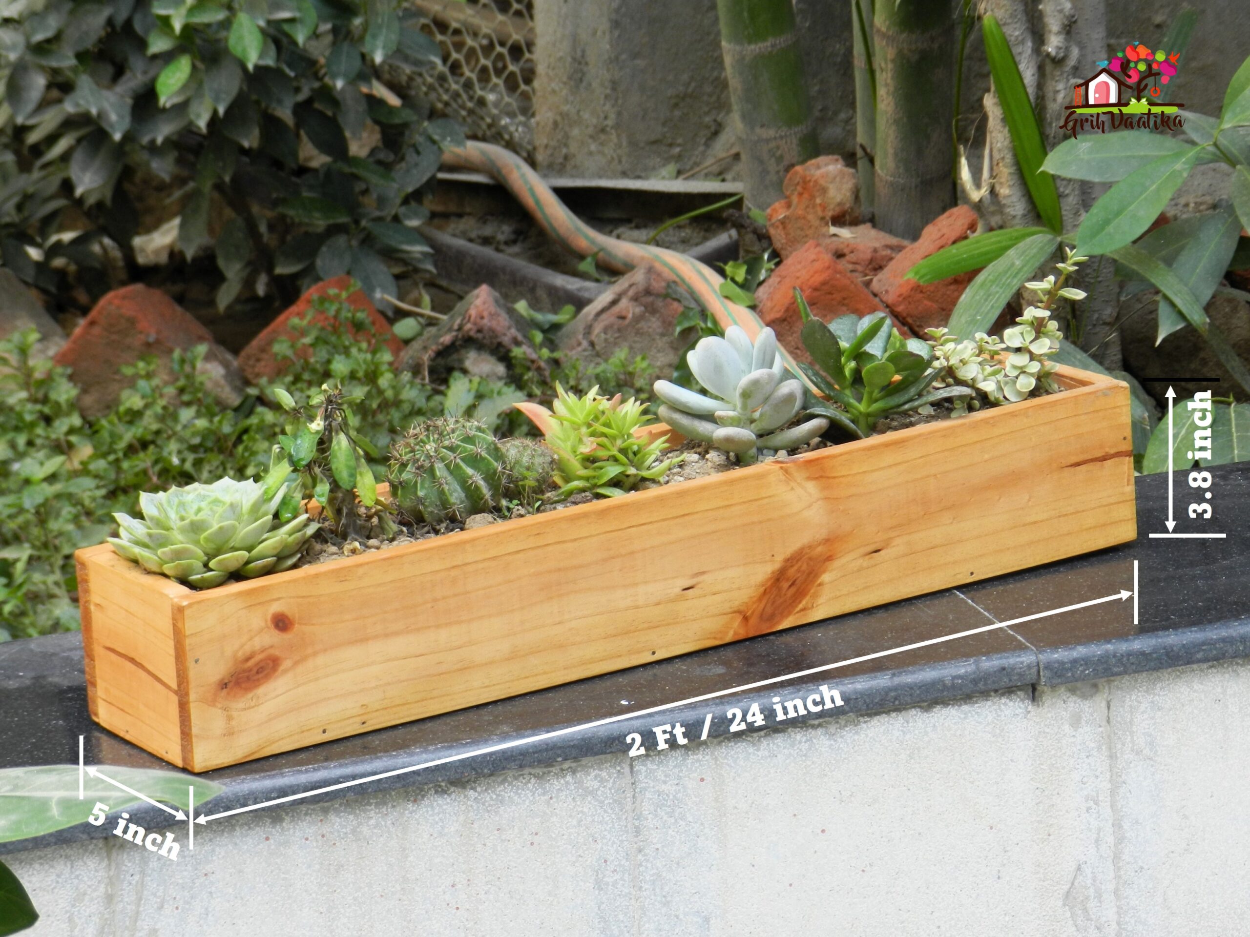 Grih Vaatika long wooden planter